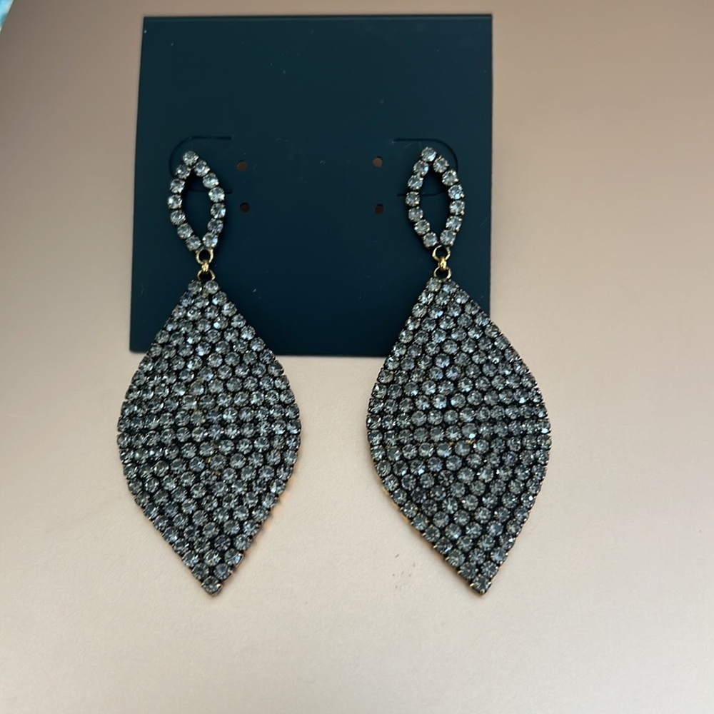 Rhinestone earrings teardrop new prom wedding gunmetal gold - Picture 9 of 9
